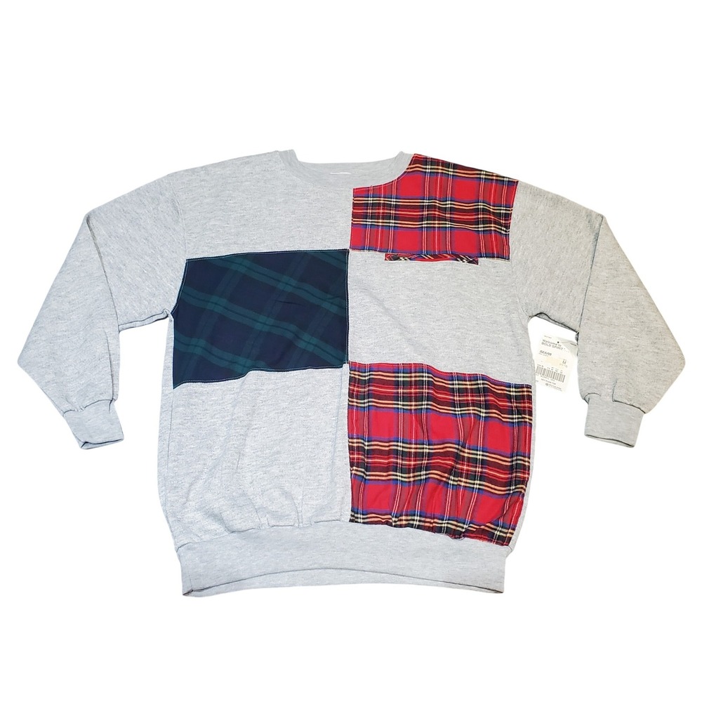 Vintage Bold Spirit Sears Patchwork Plaid‎ Sweatshirt Gray Red Green Size M NWT